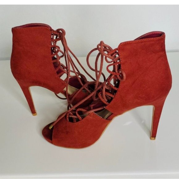 Shoedazzle Mayelin Lace-Up Open toe Ankle Bootie Size 8 - Picture 5 of 5